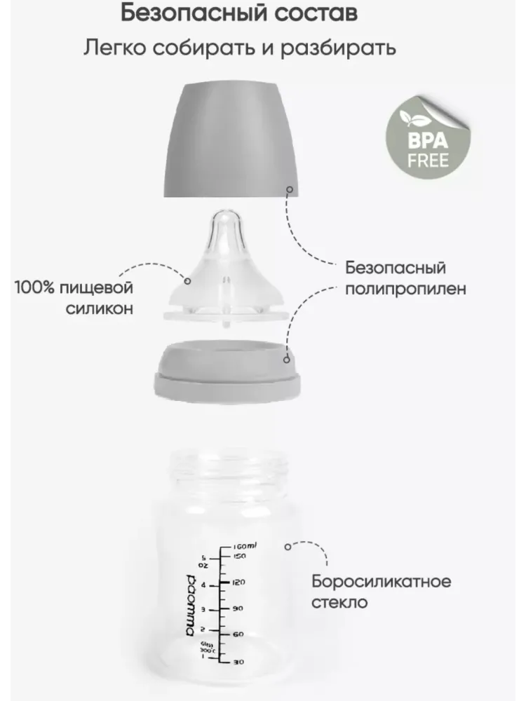 Бутылочка Paomma 4673754347101 160 мл серый - фото 3