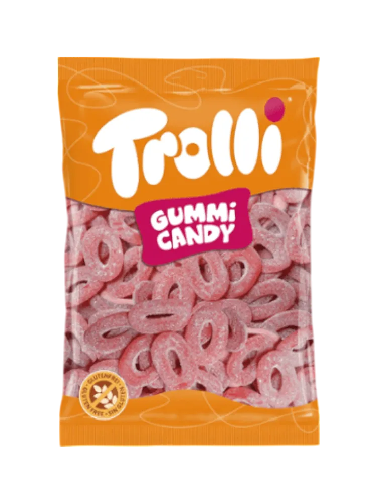 Жевательный мармелад КОЛЬЦА клубника в САХАРЕ 1 кг Trolli 