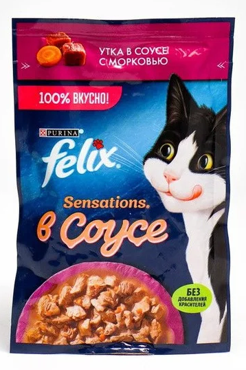Felix (Феликс) - Сенсейшн кусочки утки с морковью в соусе для кошек, пауч 75 г