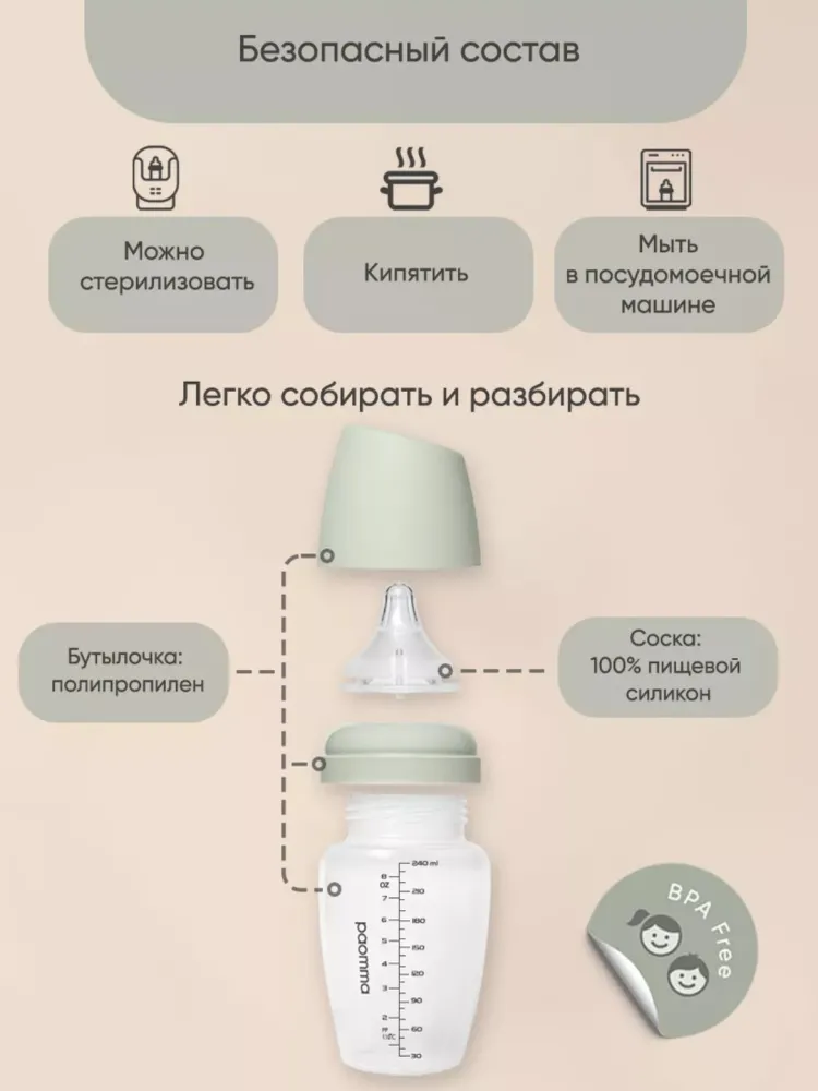 Бутылочка Paomma 3924100000 240 мл бежевый - фото 5