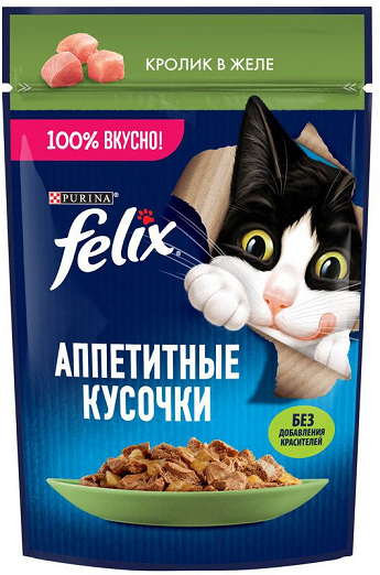 Felix (Феликс) - Кусочки с кроликом в желе для кошек, пауч 75 г