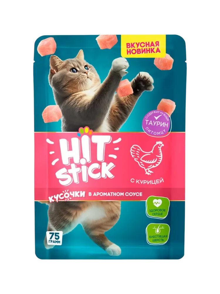 Корм Hit Stick кусочки в соусе курица 75 г 28 шт - фото 1