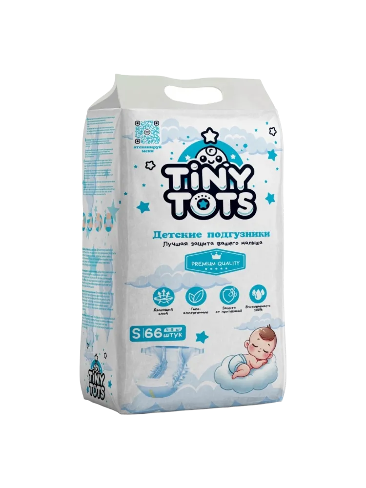 Подгузники Tiny Tots S, 66 шт