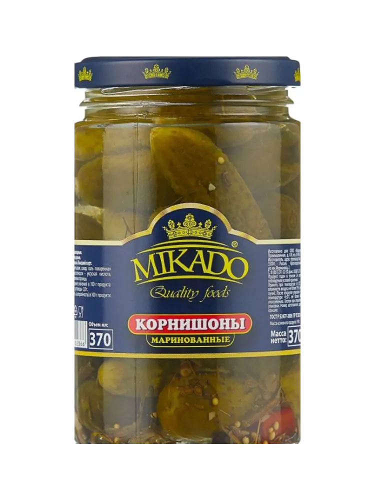КОРНИШОНЫ MIKADO 370Г МАРИНОВАННЫЕ СТБ