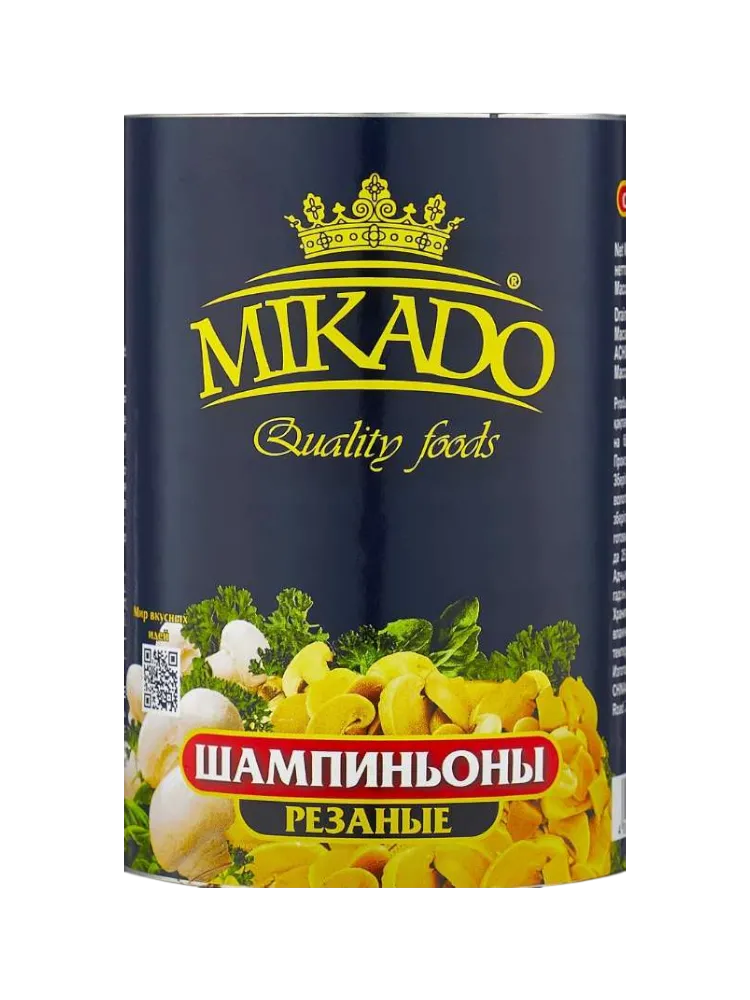 ГРИБЫ MIKADO 425МЛ ШАМПИНЬОНЫ МАРИНОВ РЕЗАНЫЕ Ж/Б