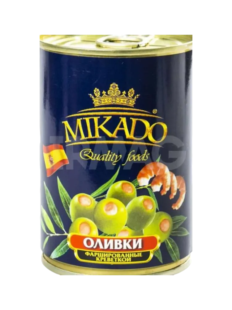 ОЛИВКИ MIKADO ФАРШИРОВАННЫЕ КРЕВЕТКАМИ 300МЛ Ж/Б