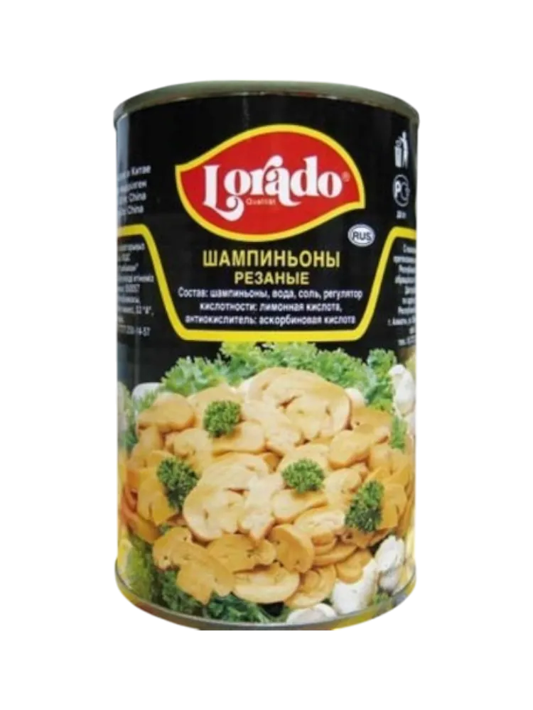 ГРИБЫ LORADO ШАМПИНЬОНЫ РЕЗАНЫЕ 314МЛ