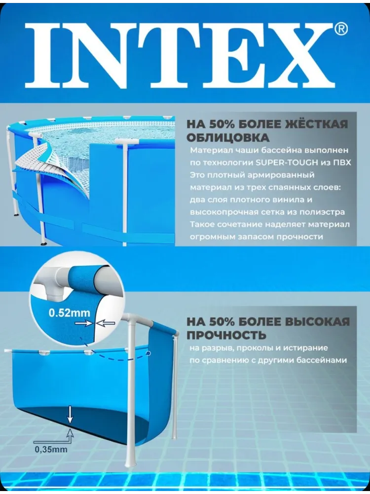 Бассейн каркасный Intex 28200, 305x305x76 - фото 3