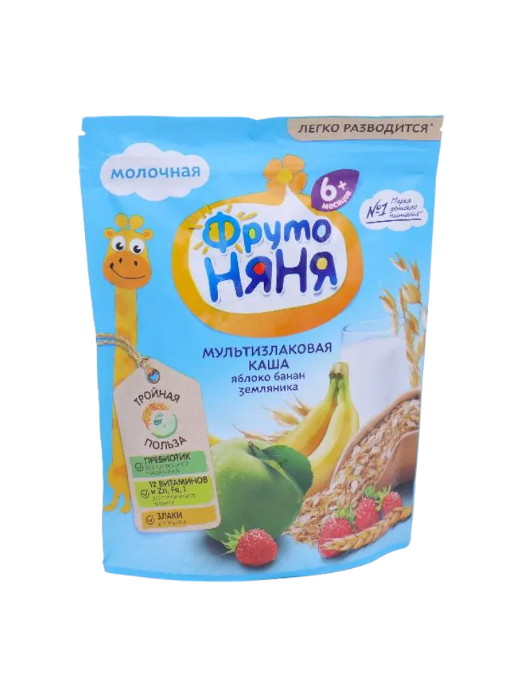 КАША ФРУТОНЯНЯ МОЛ 200Г МУЛЬТИЗЛАКОВАЯ ЯБЛОКО/БАНАН/ЗЕМЛЯНИКА
