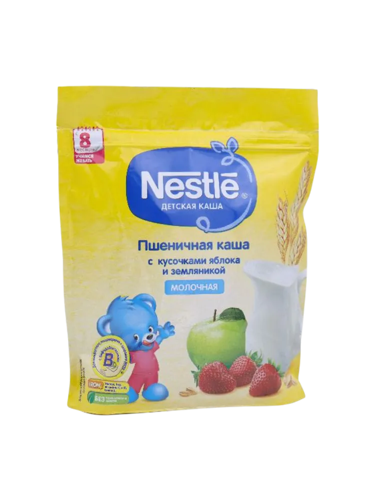 КАША NESTLE МОЛ 220Г ПШЕНИЧНАЯ С КУСОЧ ЯБЛОКА/ЗЕМЛЯНИКИ