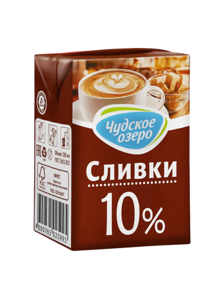 СЛИВКИ ЧУДСКОЕ ОЗЕРО 200МЛ ПИТЬЕВЫЕ 10%