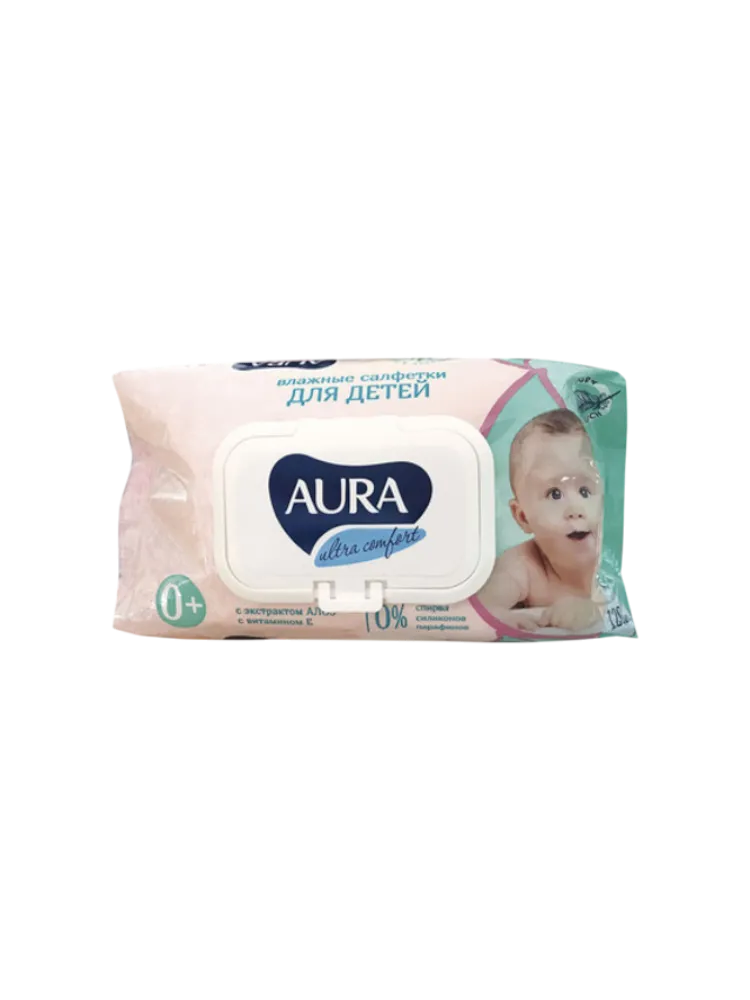 САЛФЕТКИ AURA 120ШТ ULTRA COMFORT АЛОЭ+ВИТАМИН КРЫШКА