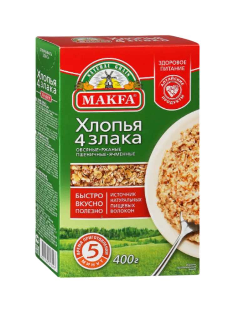 КРУПА МАКФА 400Г ХЛОПЬЯ 4 ЗЛАКА