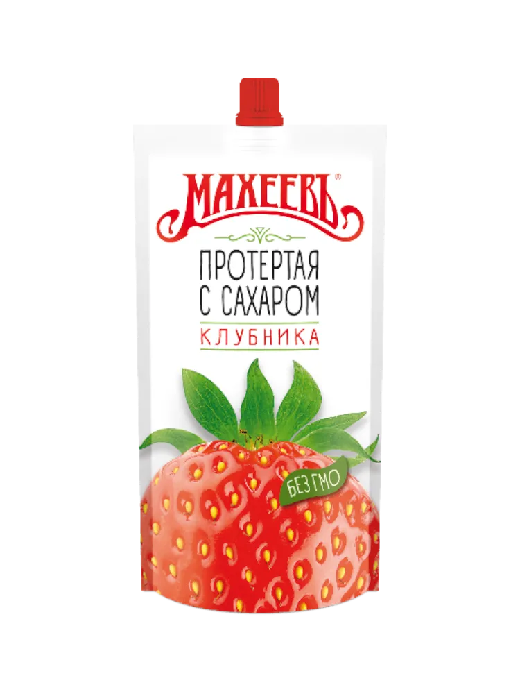ЯГОДЫ ПРОТЕРТЫЕ С САХАРОМ МАХЕЕВЪ 300Г КЛУБНИКА ПРОТЕРТАЯ С САХАРОМ Д/ПАК