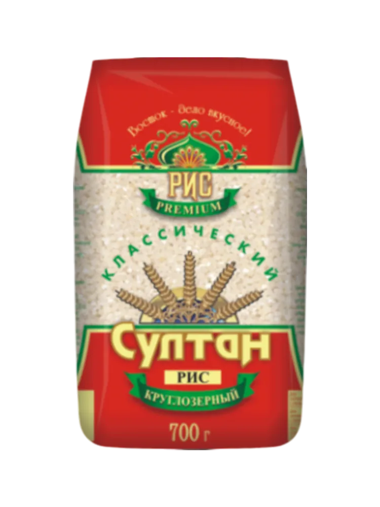 КРУПА СУЛТАН 700Г РИС КРУГЛОЗЕРНЫЙ КЛАССИЧЕСКИЙ 