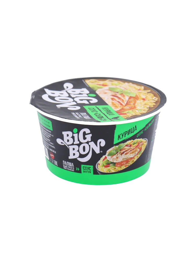 ЛАПША BIG BON 85Г КУРИЦА + СОУС САЛЬСА ТАРЕЛКА