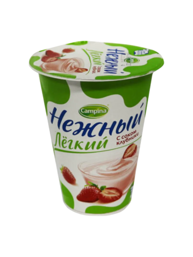 ЙОГУРТ CAMPINA НЕЖНЫЙ 320Г 0.1% ЛЕГКИЙ С СОКОМ КЛУБНИКИ 