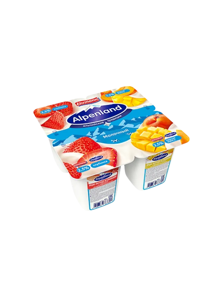 ЙОГУРТ ALPENLAND МОЛОЧНЫЙ 95Г 2.5% КЛУБНИКА/ПЕРСИК/МАНГО