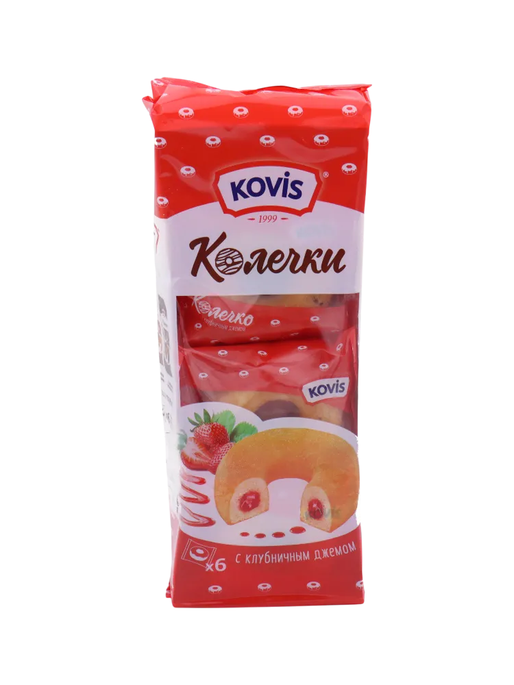 ПИРОЖНЫЕ КОЛЕЧКИ KOVIS 240Г С КЛУБНИЧНЫМ ДЖЕМОМ