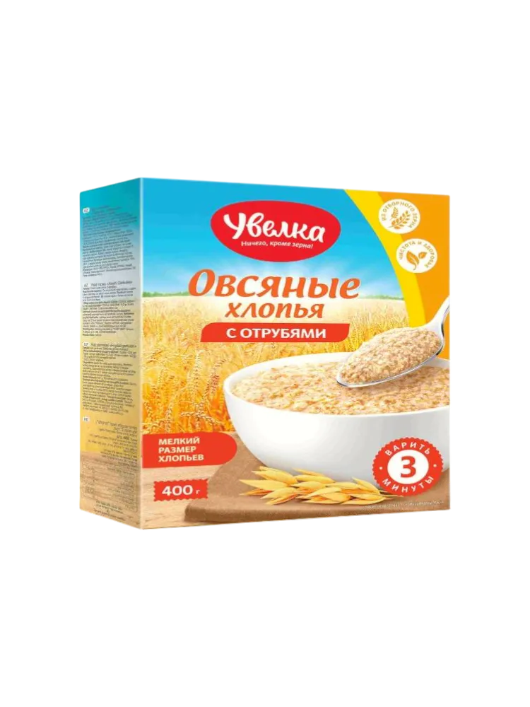 ХЛОПЬЯ УВЕЛКА 400Г ОВСЯНЫЕ С ПШЕНИЧ ОТРУБ