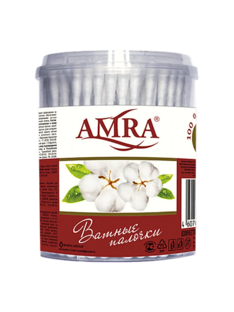 ВАТНЫЕ ПАЛОЧКИ AMRA 100ШТ ПЛ/У ЦИЛИНДР 