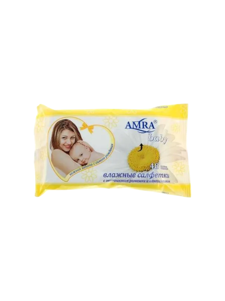 САЛФЕТКИ AMRA 48ШТ РОМАШКА ДЕТСКИЕ ВЛАЖ