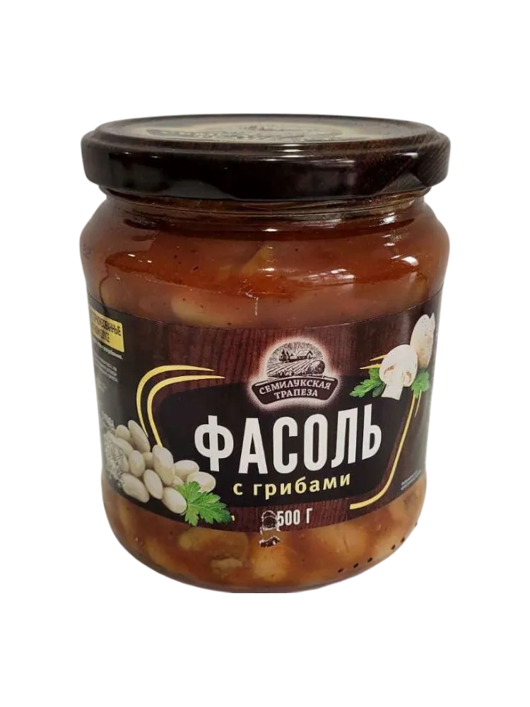 ФАСОЛЬ БЕЛАЯ СЕМИЛУКСКАЯ ТРАПЕЗА В Т/С С ГРИБАМИ 500Г СТ/Б 