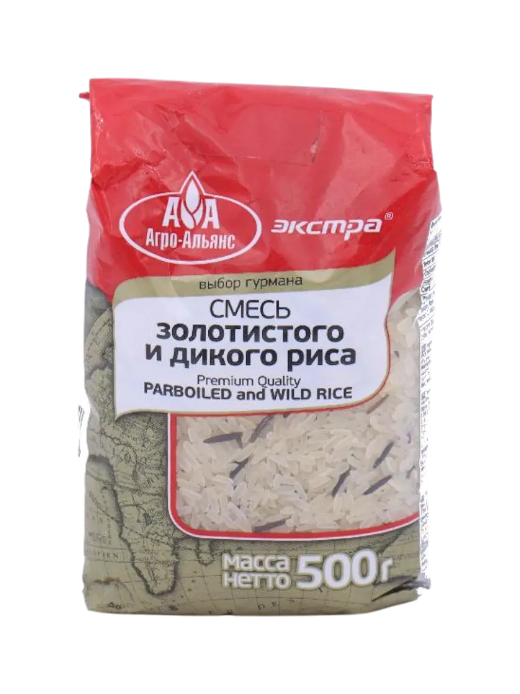 КРУПА АГРО-АЛЬЯНС 500Г СМЕСЬ ЗОЛОТИСТОГО И ДИКОГО РИСА