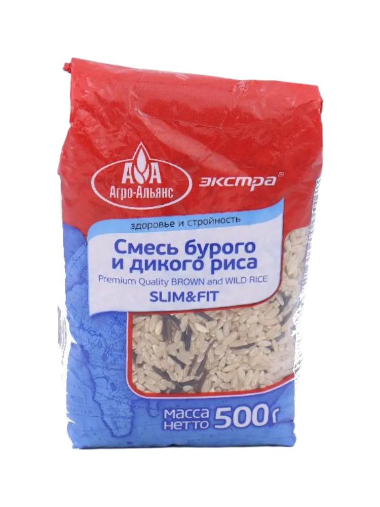 КРУПА АГРО-АЛЬЯНС 500Г СМЕСЬ БУРОГО И ДИКОГО РИСА 