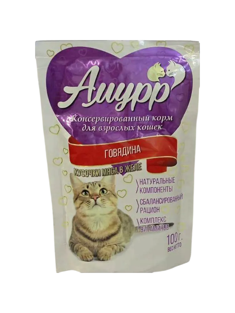КОРМ Д/КОШЕК АМУРР 100Г ЖЕЛЕ ГОВЯДИНА Д/ПАК 
