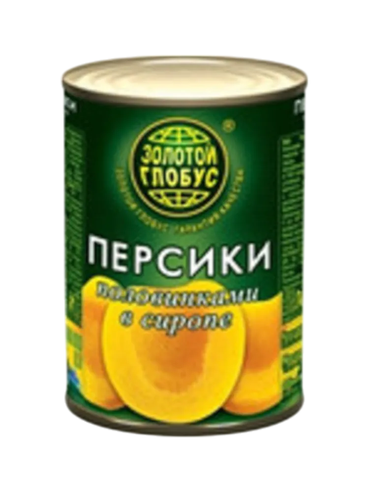 ПЕРСИКИ ЗОЛОТО ГЛОБУСА 425МЛ В СИРОПЕ Ж/Б