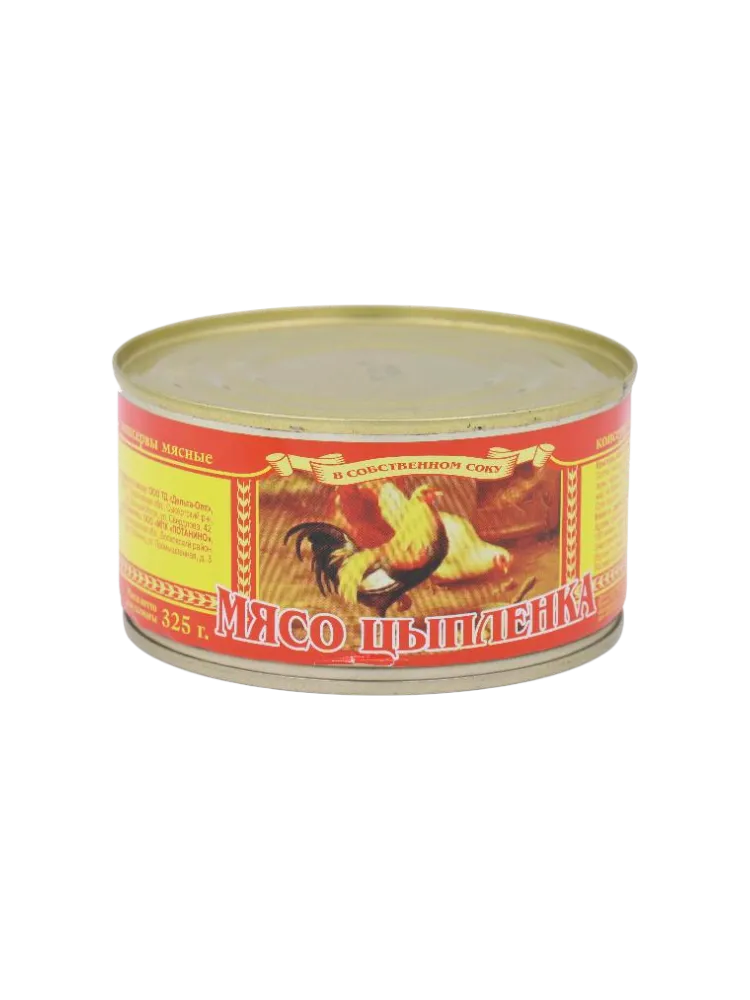 КОНСЕРВЫ МЯСО ЦЫПЛЕНКА 325Г В СОБСТ СОКУ Ж/БЛД