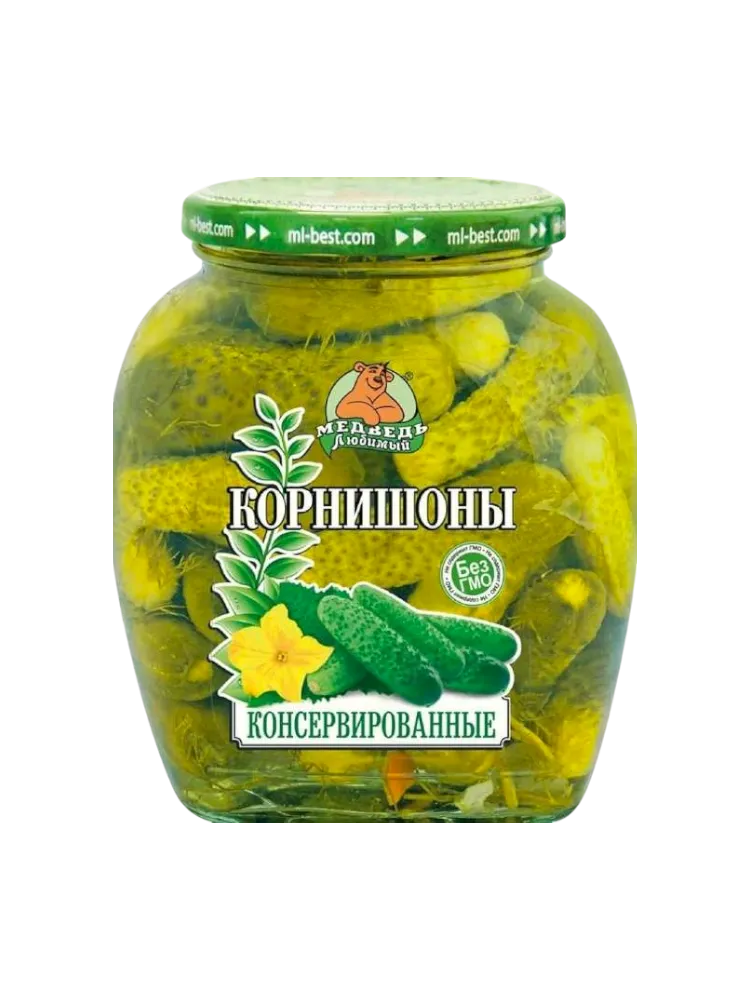 ОГУРЦЫ МЕДВЕДЬ ЛЮБИМЫЙ 720МЛ КОРНИШОНЫ СТ/Б