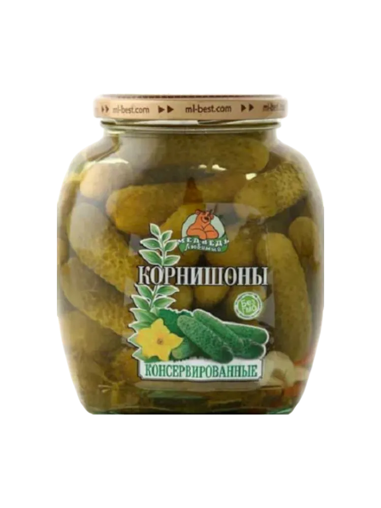 ОГУРЦЫ МЕДВЕДЬ ЛЮБИМЫЙ 1,5Л КОРНИШОНЫ СТ/Б