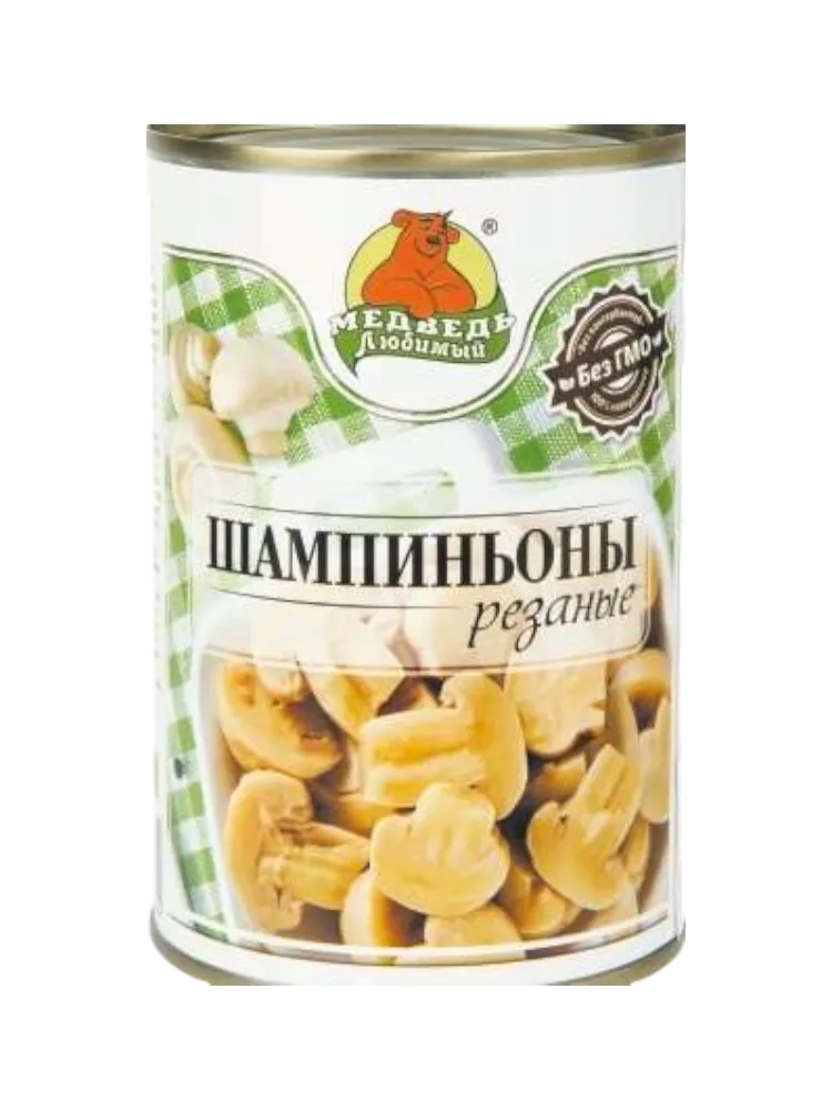 ГРИБЫ МЕДВЕДЬ ЛЮБИМЫЙ 425Г ШАМПИНЬОНЫ РЕЗ Ж/Б