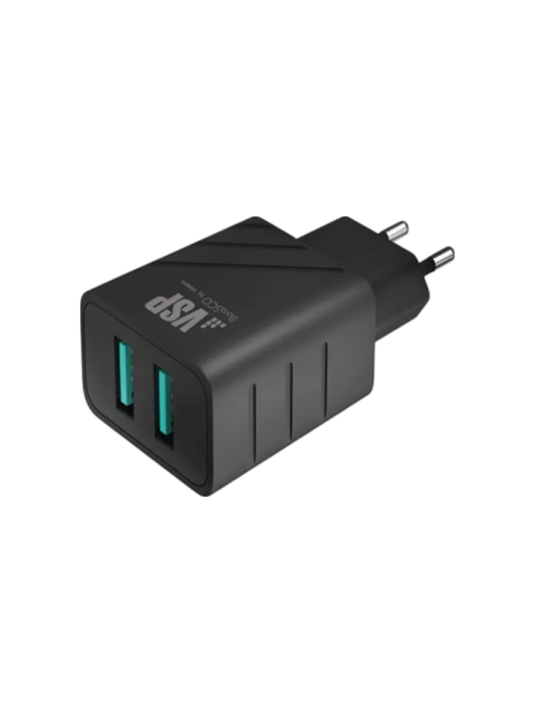 Сетевое зарядное устройство Borasco, 2USB 2,4A, черное, код ТН ВЭД 8504405500