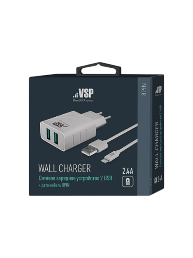Сетевое зарядное устройство Borasco, 2USB 2,1A, 8pin, белое код ТН ВЭД 8504405500