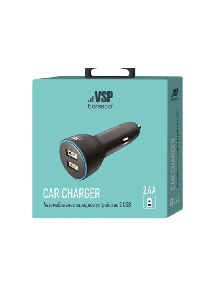 Зарядное устройство для авто BoraSCO 2USB, 2,4A, черное