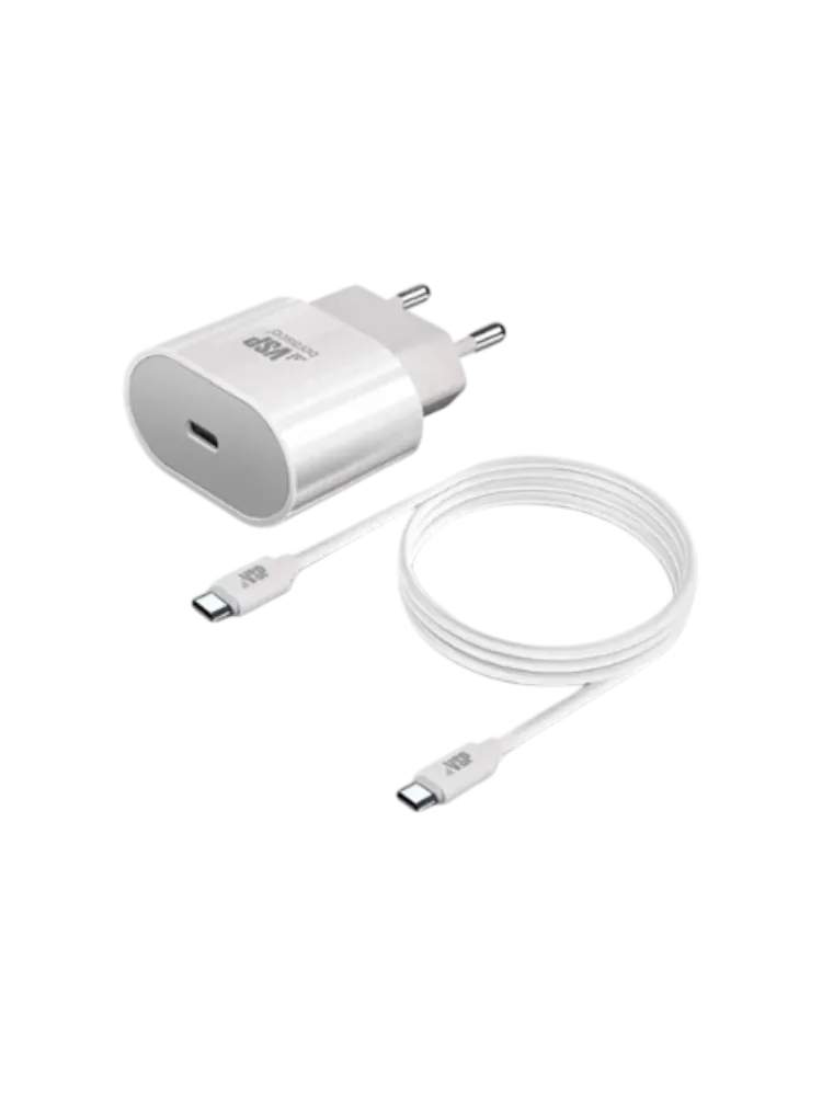 Сетевое зарядное устройство Borasco Power Delivery 20W + Дата-кабель Type-C - Type-C, 3А, 1м, белое,