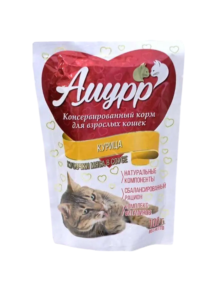 КОРМ Д/КОШЕК АМУРР 100Г КУРИЦА В СОУСЕ  Д/ПАК 