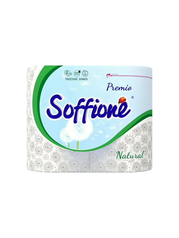ТУАЛЕТНАЯ БУМАГА SOFFIONE PREMIO NATURAL 3 СЛОЯ 4 РУЛОНА