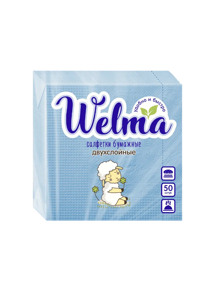 САЛФЕТКИ БУМ WELMA 50ШТ 2-Х СЛ ПАСТЕЛЬН ТОНОВ