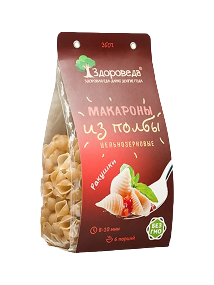 МАКАРОНЫ ЗДОРОВЕДА 350Г РАКУШКИ ИЗ ПОЛБЫ ЦЕЛЬНОЗЕРН