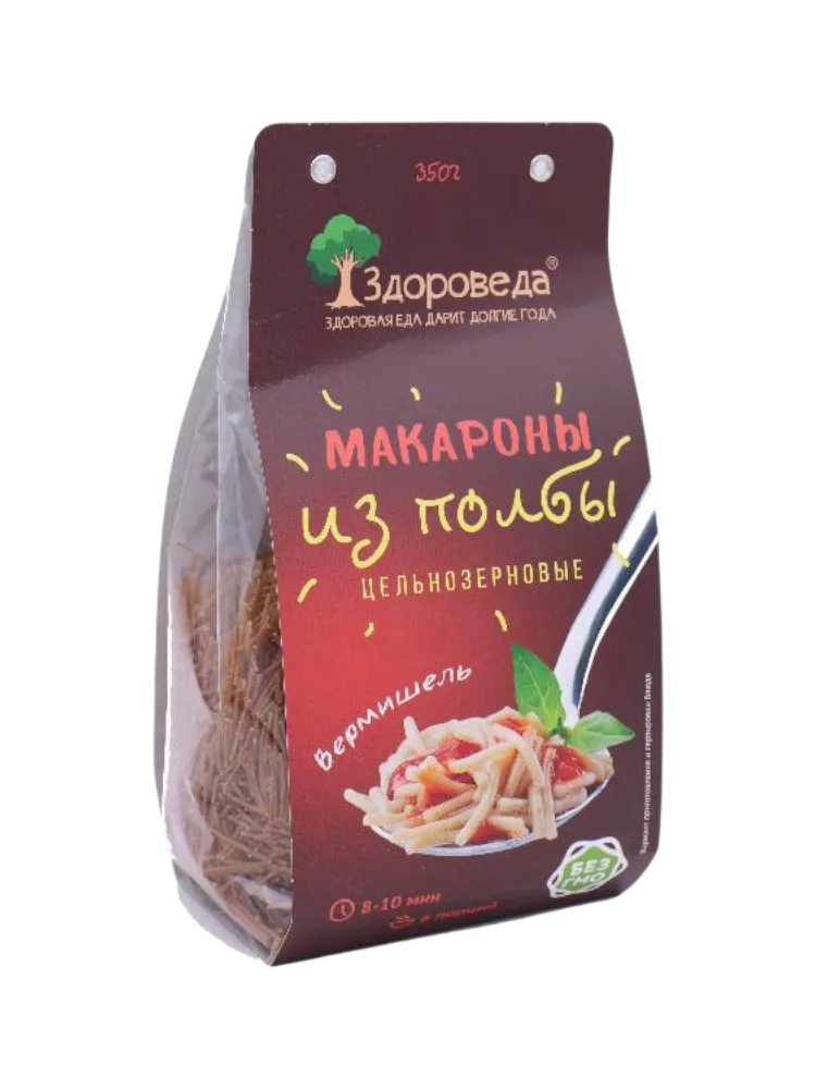 МАКАРОНЫ ЗДОРОВЕДА 350Г ВЕРМИШЕЛЬ ИЗ ПОЛБЫ ЦЕЛЬНОЗЕРН
