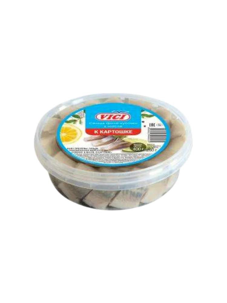 РЫБА СЕЛЬДЬ VICI 400Г ТИХООКЕАНСКАЯ ФИЛЕ КУС В/М К КАРТОШКЕ