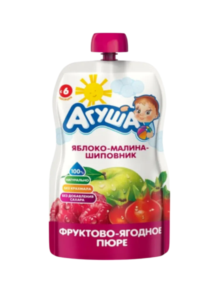 ПЮРЕ АГУША 90Г МАЛИНА/ЯБЛОКО/ШИПОВНИК