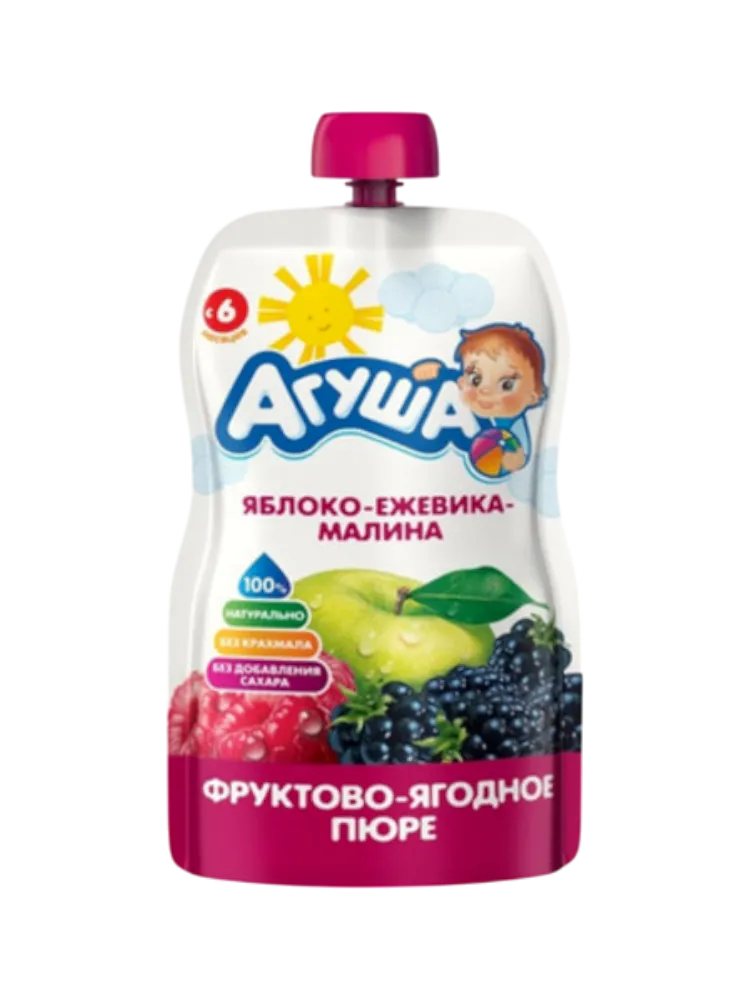 ПЮРЕ АГУША 90Г МАЛИНА/ЯБЛОКО/ЕЖЕВИКА