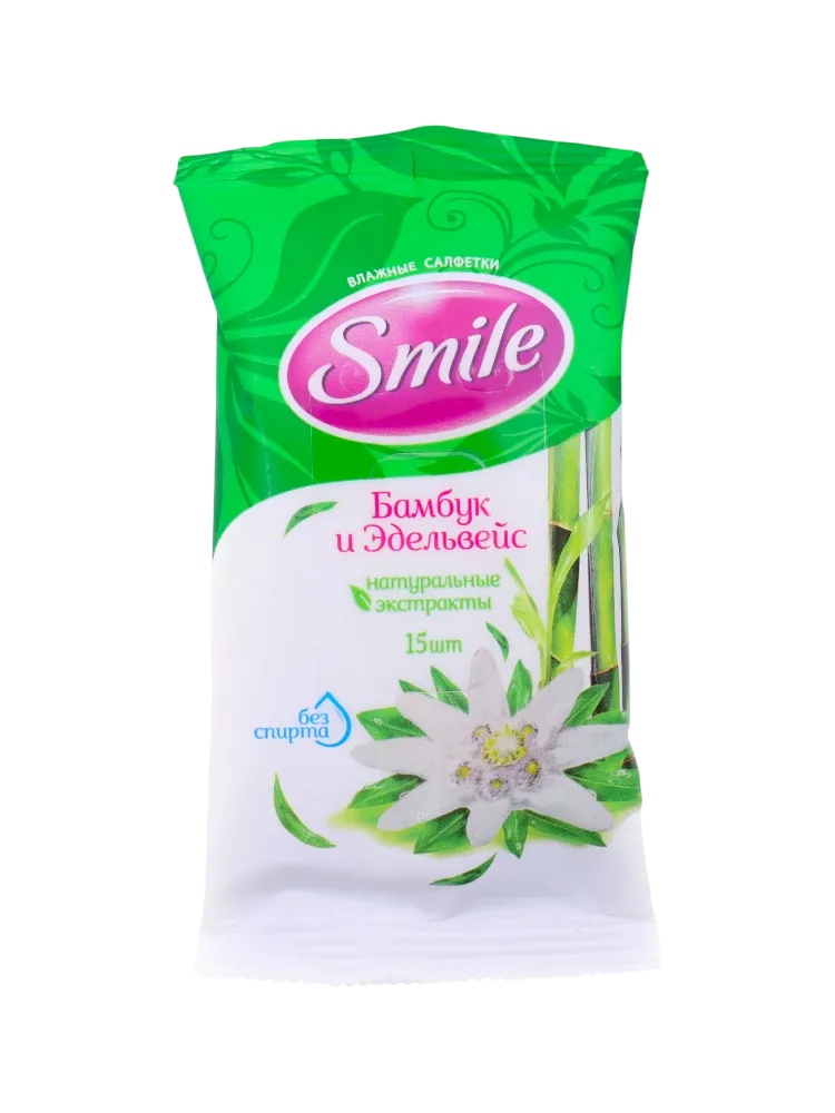 САЛФЕТКИ ВЛАЖ SMILE 15ШТ БАМБУК&ЭДЕЛЬВЕЙС
