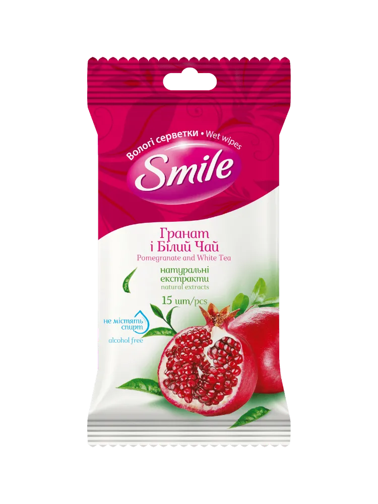САЛФЕТКИ ВЛАЖ  SMILE 15ШТ ГРАНАТ&БЕЛЫЙ ЧАЙ