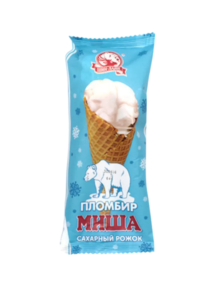МОРОЖ ШИН-ЛАЙН 110Г ПЛОМБИР МИША САХАРНЫЙ РОЖОК